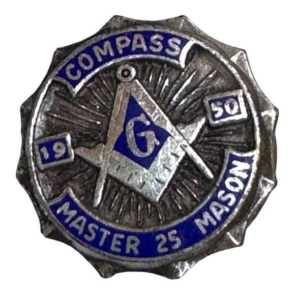 Masonic Compass Master Mason 25 Sterling Silver 1950 Pin Collectible Fraternal - Picture 1 of 6
